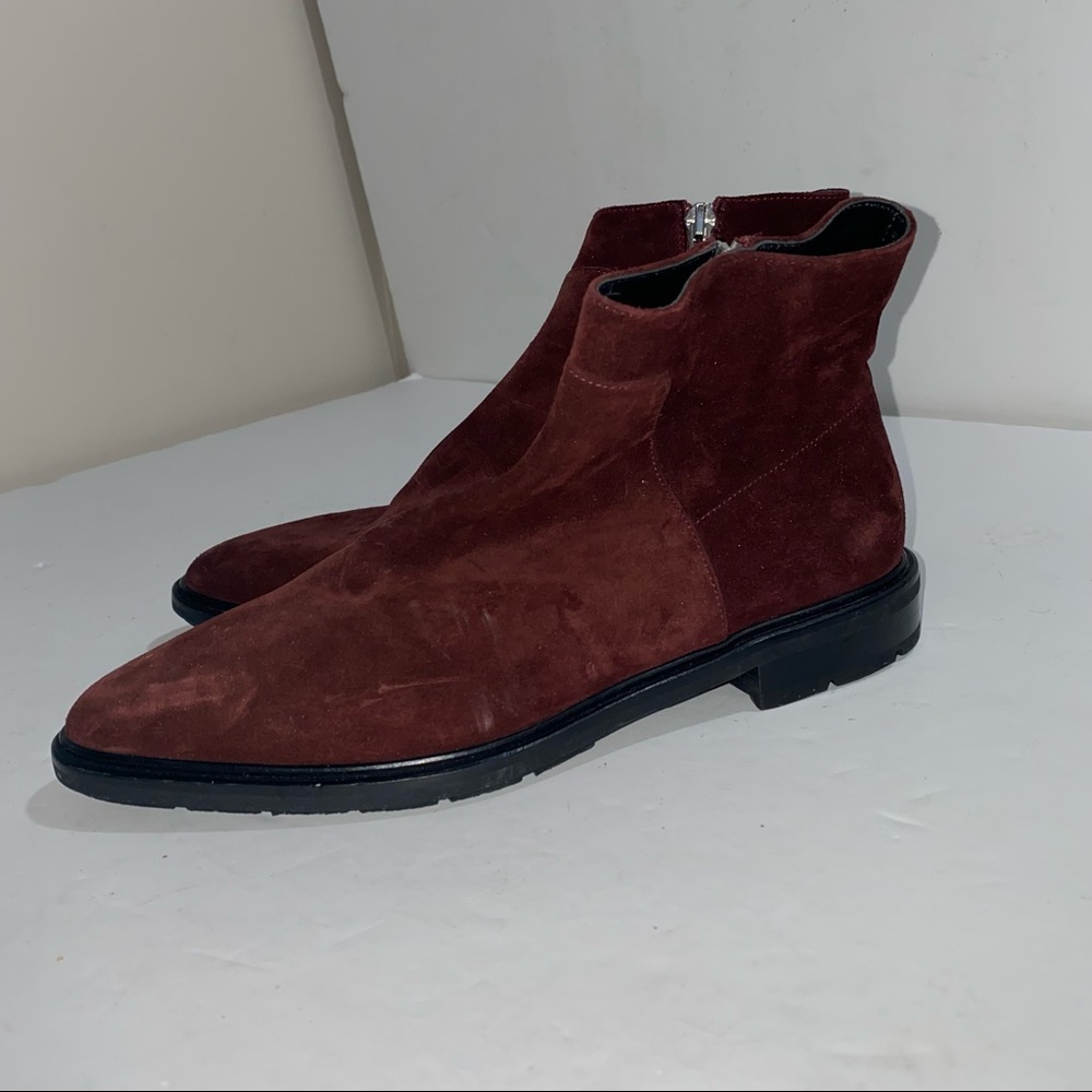 Via Spiga Burgundy Suede Ankle Boots Flat - Picture 4 of 7